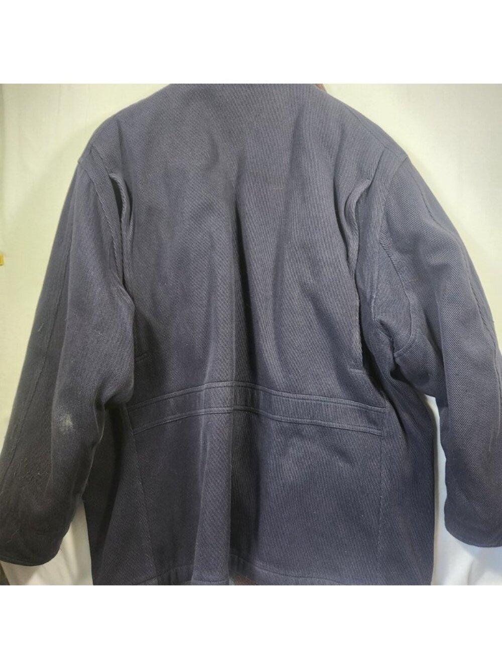 The Bay 1960s Cotton Wool Mens XL Barn Coat Navy Leather Collar Blanket Lined - Picture 8 of 14